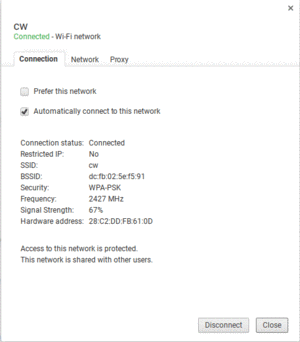 Chrome OS Settings, Internet Connection Dialog