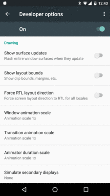 Developer Options in Settings, Normal Mode