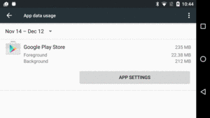 Settings, App, Data Usage Screen, Data Usage App Details