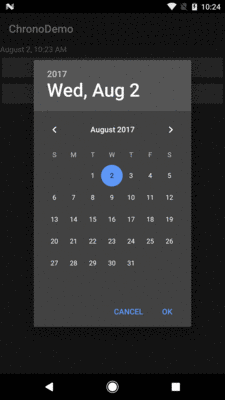 ChronoDemo, Showing DatePickerDialog