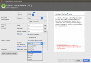 Virtual Device Configuration, Showing Device Frame Options