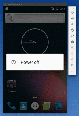 Android Emulator, Showing Power Menu