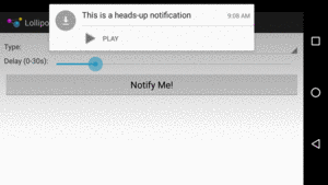 Lollipop Demo, Showing Heads-Up Notification