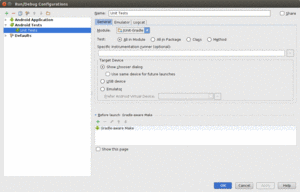 Android Studio, Showing New Tests Run Configuration