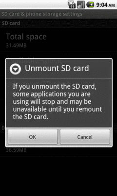 Warning when unmounting the SD card