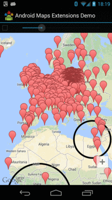 Map with Many Markers (from Android Maps Extensions demo app)
