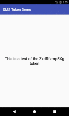 Token Sample App, Showing a Received Message with the Token