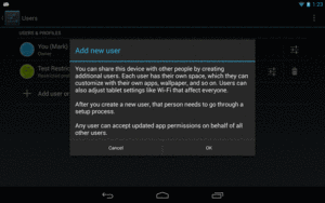 Add New User Warning Dialog in Users Screen in Settings