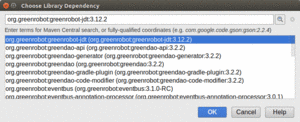 Choose Library Dependency Dialog, With Search Results for greenrobot