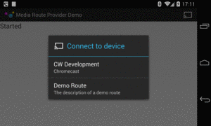 MediaRouteProvider Demo, on a Nexus 4, Showing Available Routes