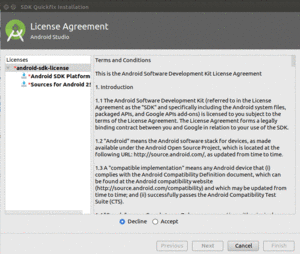 Android SDK Manager, License Confirmation Dialog