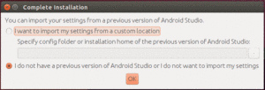 Android Studio First-Run Settings Migration Dialog