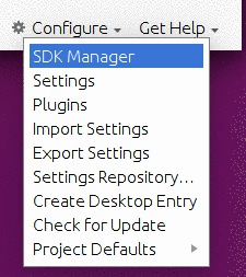 Android Studio Welcome Dialog, Configure Drop-Down List