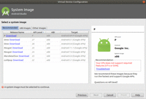 Android Studio Virtual Device Configuration Wizard, Second Page