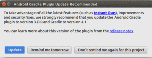 Android Studio, Update Recommendation Dialog