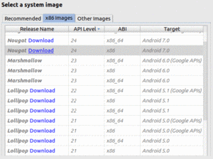 Android Studio Virtual Device Configuration Wizard, x86 Images