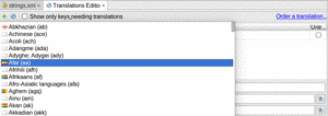 Translations Editor, Showing Languages Drop-Down List