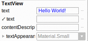 Attributes Pane, Showing TextView text Attribute