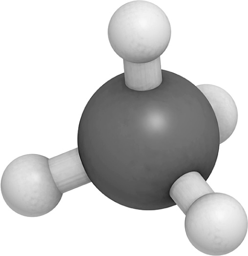 Methane (CH4)—currently two parts per million of air; you inhale 25 quadrillion molecules every time you breathe