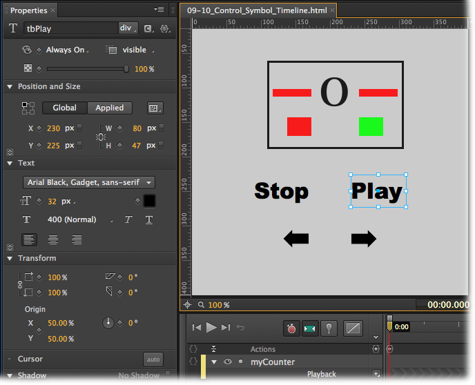 Animate provides several methods for playing and stopping the timeline. These methods work for symbols as well as the main timeline. To see the code for the examples described in this section, get 09-10_Control_Symbol_Timeline from the Missing CD at .