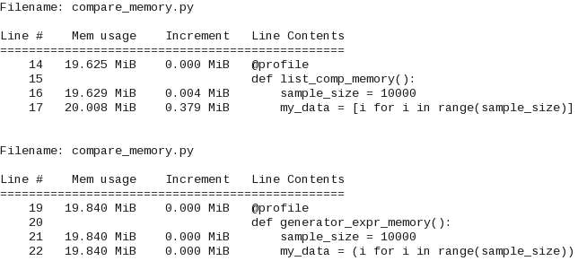 Comparing the memory efficiency