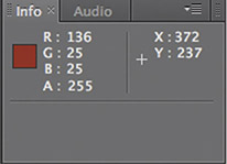 Figure 6.21 The Info panel displays the color of the pixel under your cursor, and can be used as a guide when selecting colors with eyedroppers.