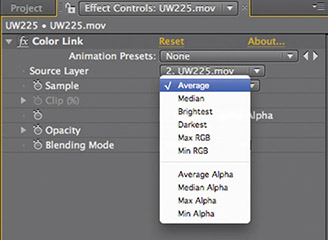 Figure 6.39 The Sample drop down in the Color Link effect. These options allow you to choose how the Color Link effect will analyze the source layer.