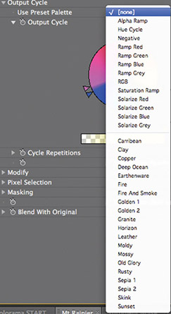 Figure 6.51 The list of Output Cycle presets.