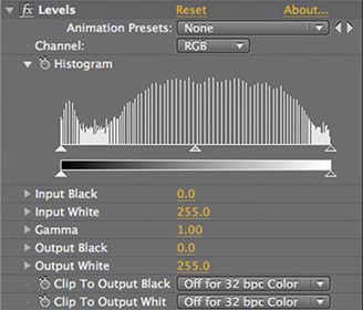 Figure 6.75 The histogram in the Levels effect after applying Equalize.