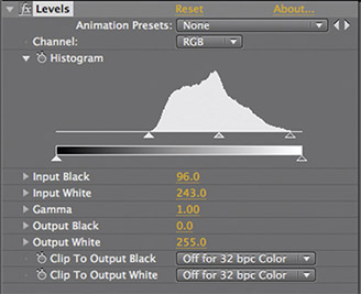 Figure 6.97 Drag the black point slider to the right to the first pixel to get perfect shadow areas, and drag the white point slider to the left to the first pixel to get perfect highlight areas.