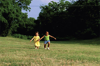 Figure 19.2 The Artbeats clip of children running. This clip will be on bottom, and will show through the transparent holes in the Seattle clip.