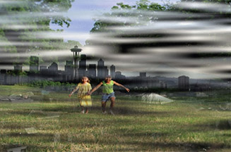 Figure 19.4 Using the same settings as those in the previous figure on the seattle layer in the Video comp. Notice that you can see the most prominent features of both clips. Cool.