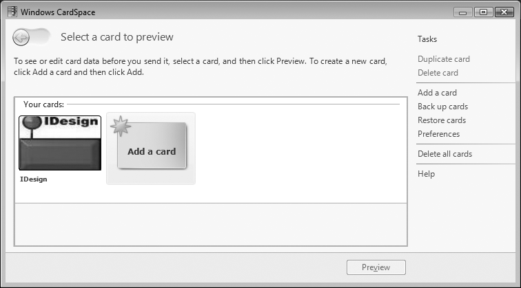 The Windows CardSpace interface