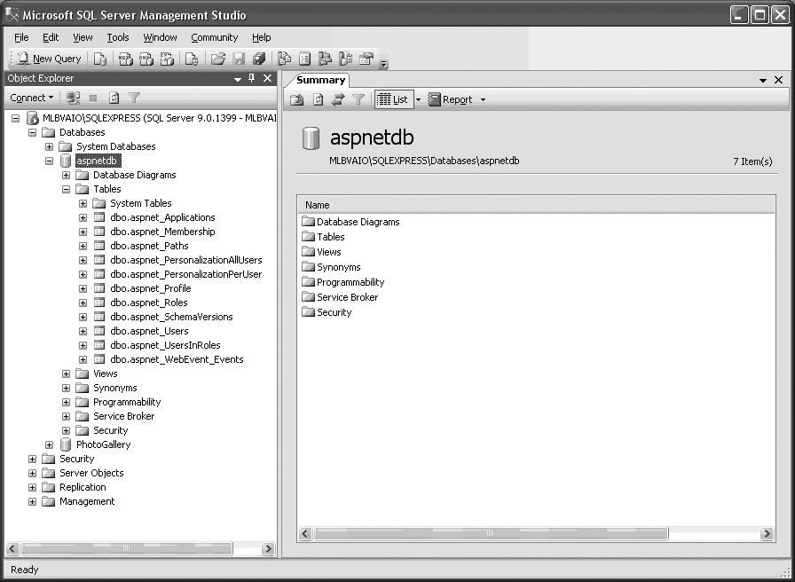 ASP.NET provider model tables