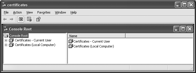 Certificates MMC console