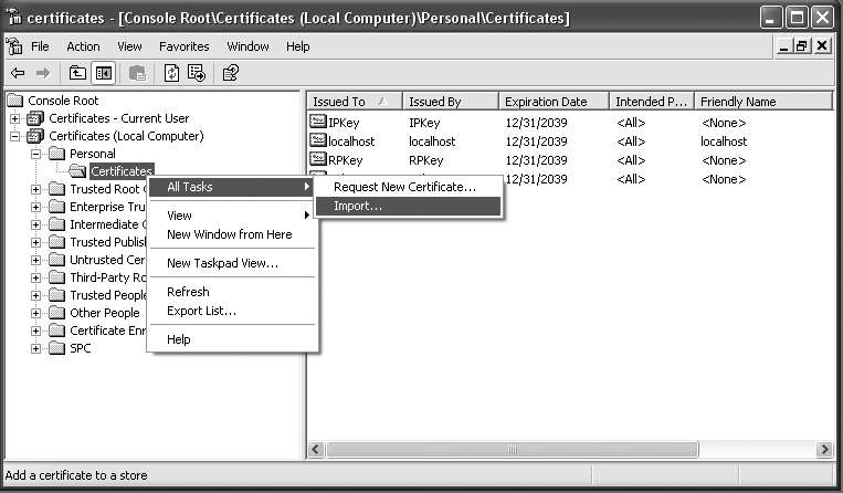 Importing certificates