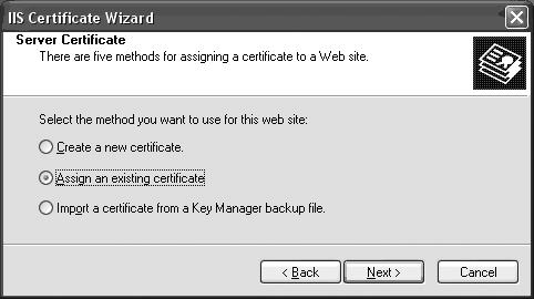 Assigning an existing certificate to enable SSL support