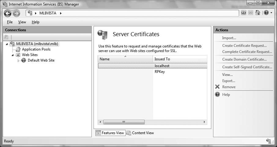 Importing SSL certificates in IIS 7.0