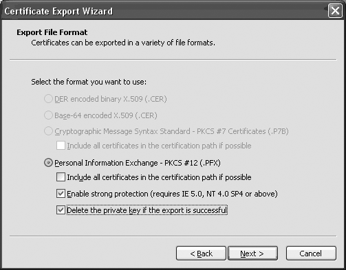 It is best to remove the key when exporting, in particular since the new key did not have password protection and supports exporting private keys