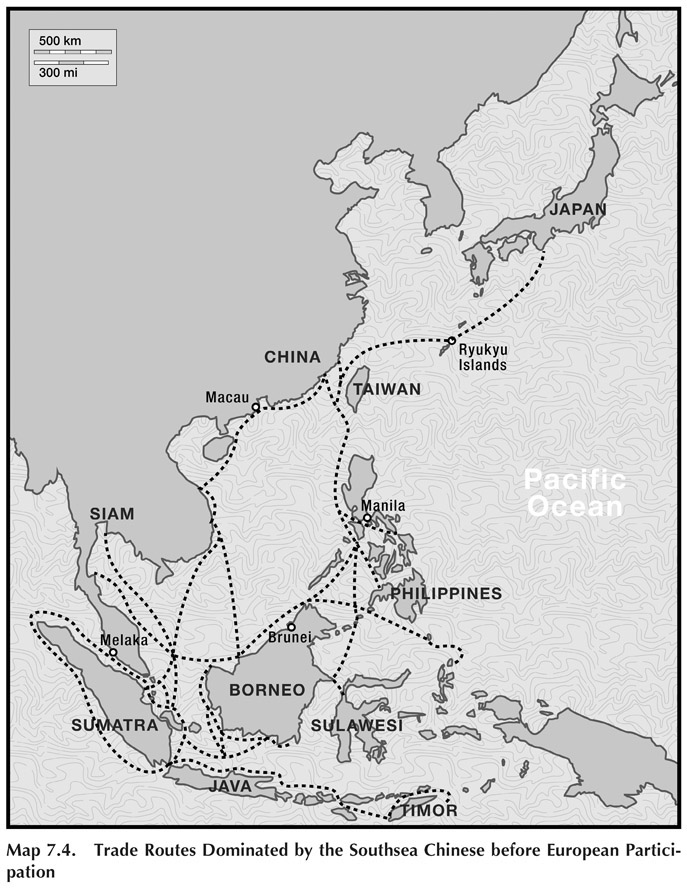 Map 7.4. Trade Routes Dominated by the Southsea Chinese before European Participation