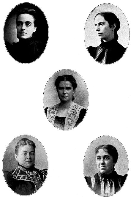 (Miss Anthony's Cabinet in 1900.) CATHARINE WAUGH McCULLOCH. Second Auditor. ALICE STONE BLACKWELL. Recording Secretary. RACHEL FOSTER AVERY. Corresponding Secretary 21 Years. LAURA CLAY. First Auditor. HARRIET TAYLOR UPTON. Treasurer.