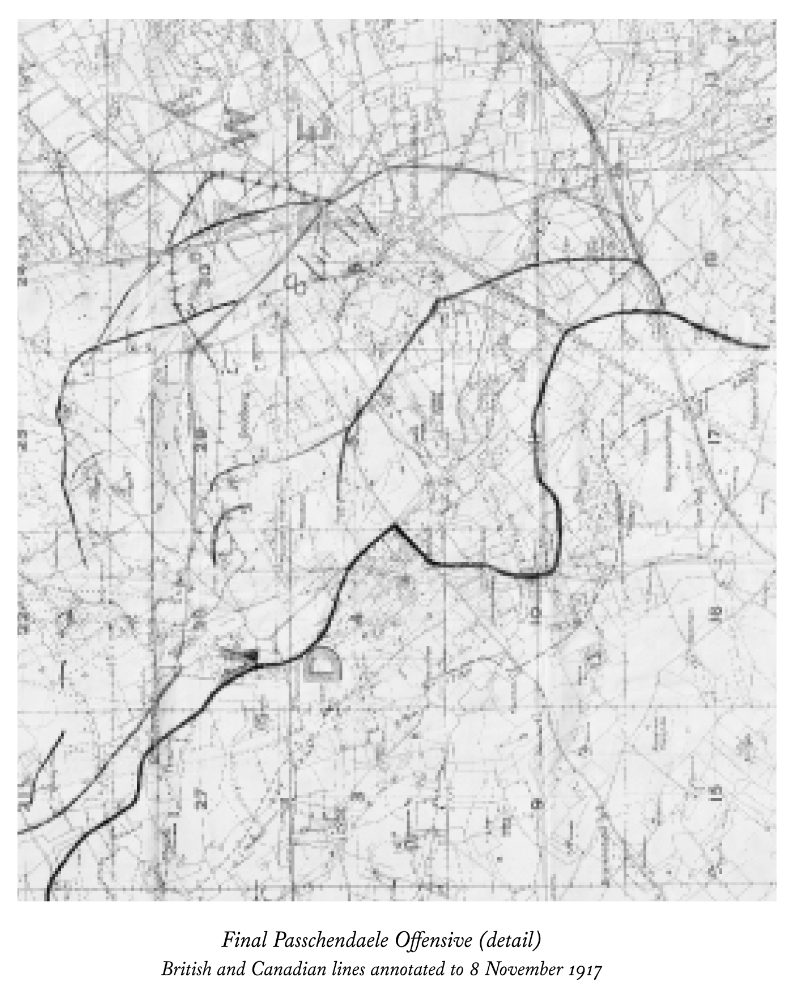 Final Passchendaele Offensive (detail). British and Canadian lines annotated to 8 November 1917. 