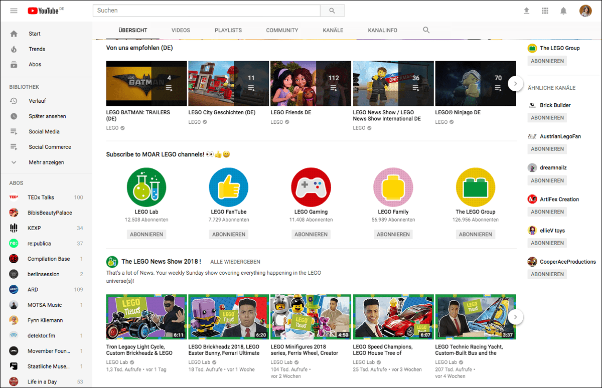 In den YouTube-Channels von LEGO können die Abonnenten jeden Tag eine neue Geschichte entdecken. (Quelle: http://www.youtube.com/user/LEGO/videos)