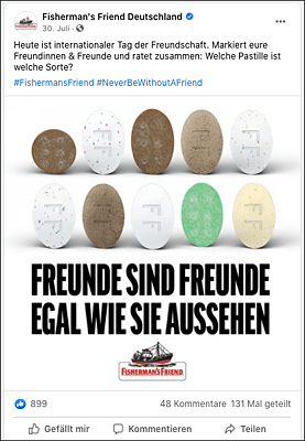 Fisherman’s Friend sorgt auch mit Inhalten, die als gesellschaftspolitisches Statement verstanden werden und perfekt zur Marke passen, für Aufmerksamkeit und Interaktionen auf Facebook. (Quelle: http://www.facebook.com/fishermansfriend.de)