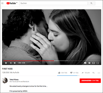 »FIRST KISS« – ein Paradebeispiel für Viralität auf YouTube (Quelle: http://youtu.be/IpbDHxCV29A)