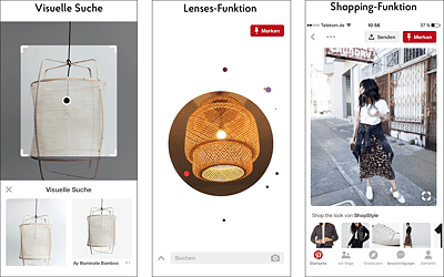 Pinterest begeistert seine Nutzer mit neuen Funktionen wie der visuellen Suche, Lenses- und Shopping-Funktion. (Quelle: Screenshots Pinterest-App)