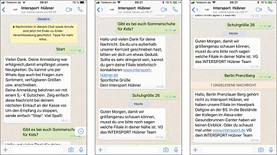 Intersport Hübner bietet seinen Kunden direkten Service via WhatsApp an.