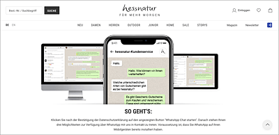 Der Kontakt mit dem Kundenservice via WhatsApp kann von der Website aus gestartet werden – und zwar DSGVO-konform.