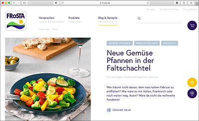 Produkte, Rezepte und Geschichten aus dem Unternehmen – das FRoSTA-Blog (Blog: https://www.frosta.de/blog/)