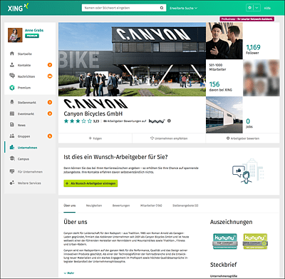 XING-Unternehmensprofil mit allgemeinen Infos, Bewertungen von Mitarbeitern und Stellenangeboten (http://www.xing.com/companies/canyonbicyclesgmbh)